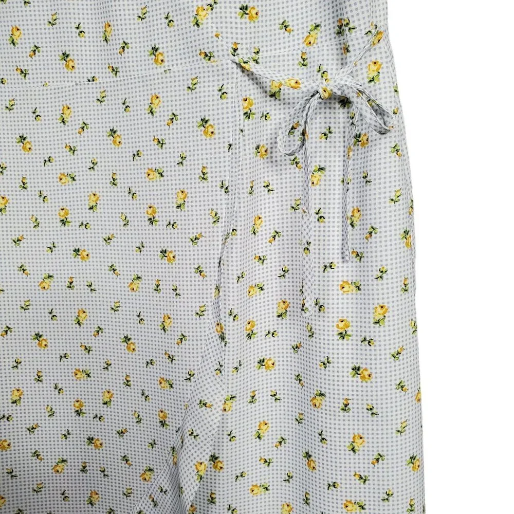 Loft Size 14 Dress Long Gingham Floral Flutter Sleeve Faux Wrap Ruffle Hem Lined - Picture 15 of 15